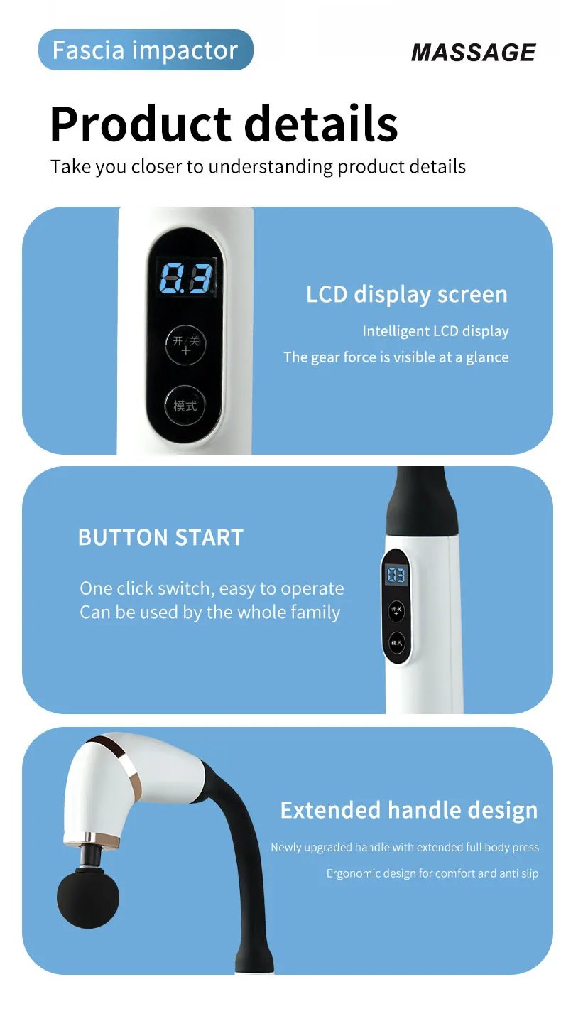 Massage Gun with Upgraded Extension Handle, Back Massager, Muscles/Neck/Shoulders/Waist/Legs Massager