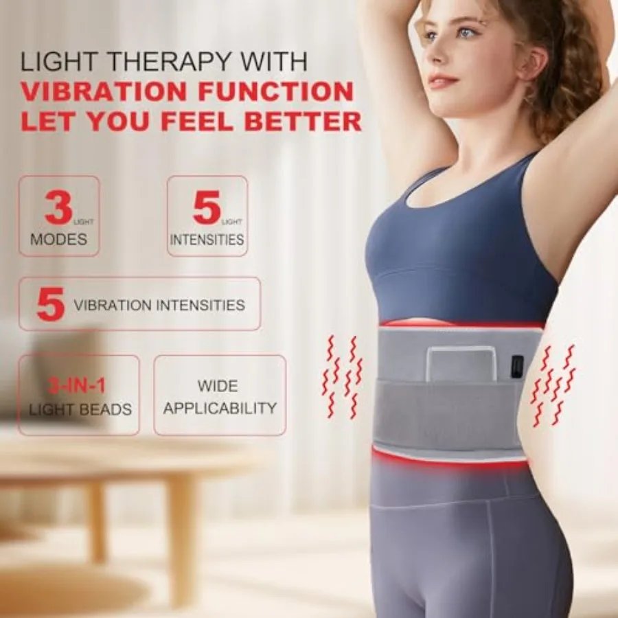Red Light Therapy Vibration Massager Belt for Pain Relief: Near Infrared Light Therapy Heating Wrap Pad for Body Back Knee Shou