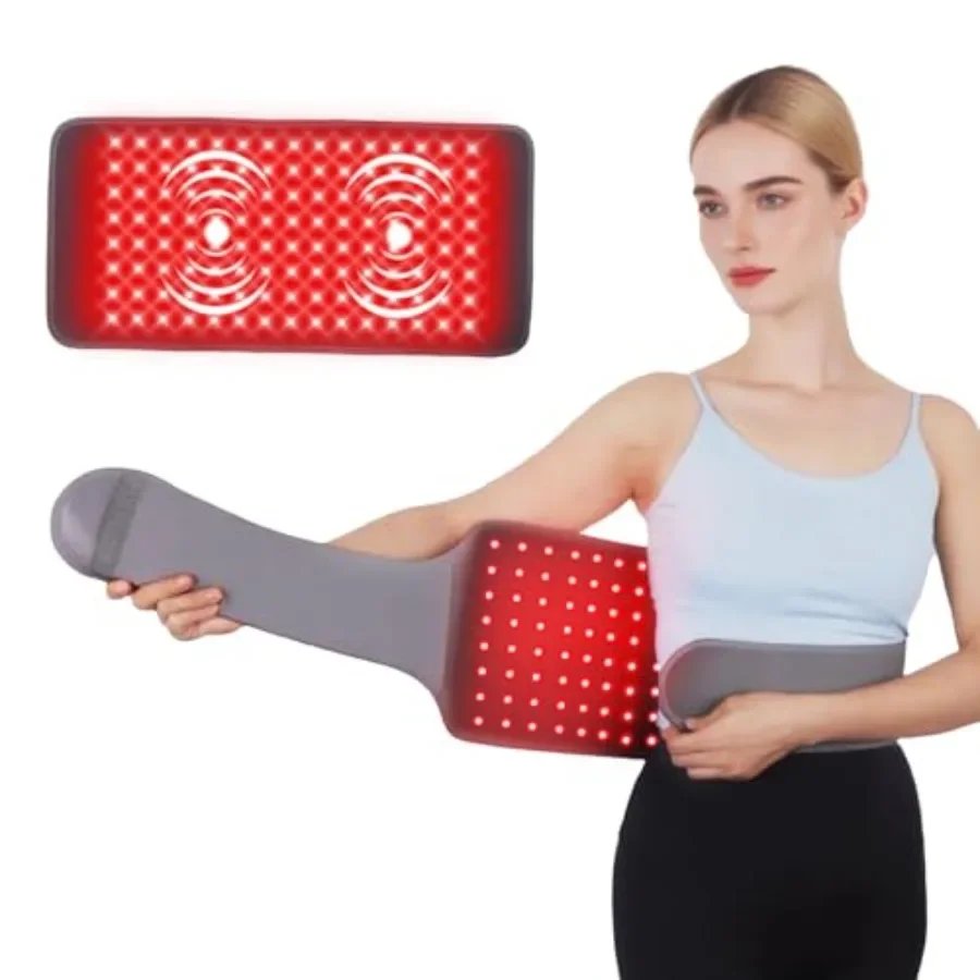 Red Light Therapy Vibration Massager Belt for Pain Relief: Near Infrared Light Therapy Heating Wrap Pad for Body Back Knee Shou