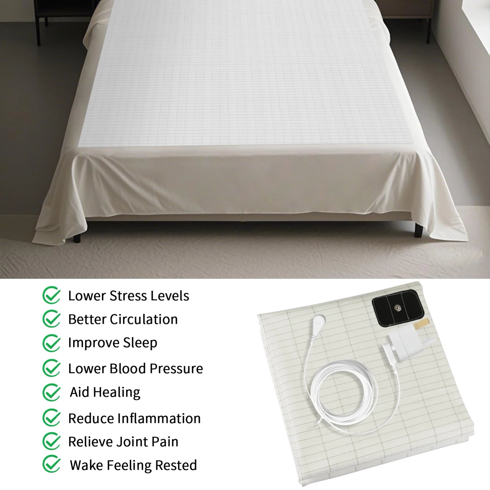 Grounding Sheet with Grounding Cord Organic Cotton and 10% Silver Fiber Materials Natural Wellness Antistatic Release Stress Grounding Sheet with Grounding Cord Organic Cotton and 10% Silver Fiber Materials Natural Wellness Antistatic Release Stress