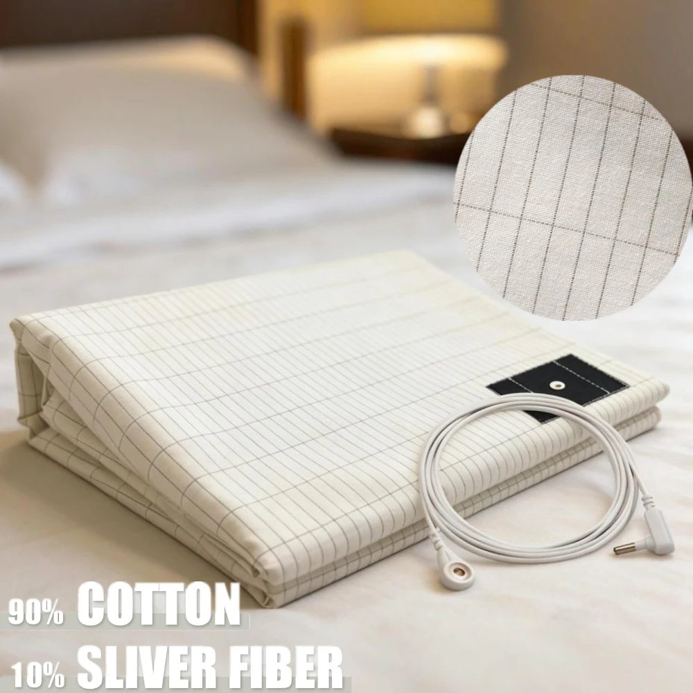 Grounding Sheet with Grounding Cord Organic Cotton and 10% Silver Fiber Materials Natural Wellness Antistatic Release Stress