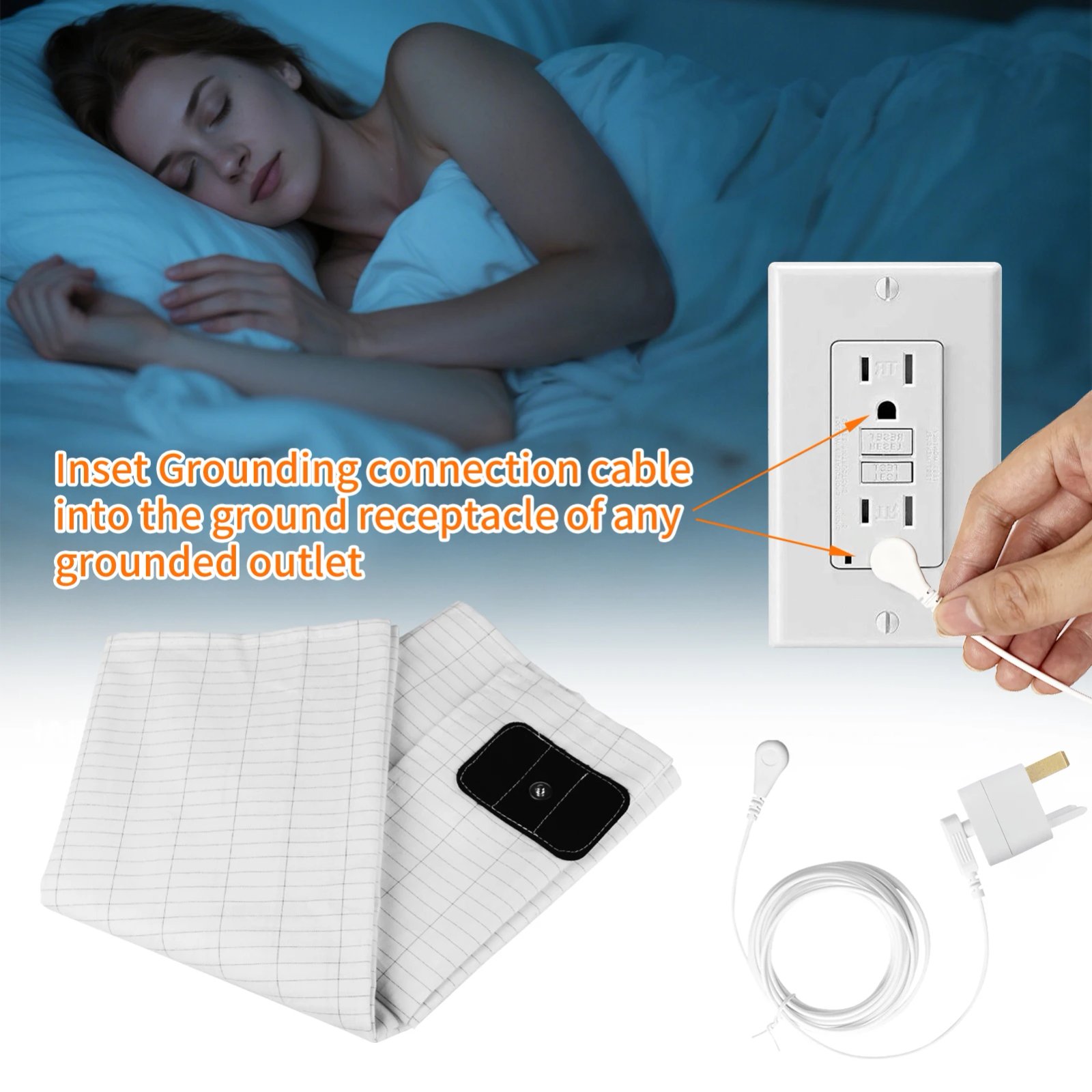 Grounding Sheet with Grounding Cord Organic Cotton and 10% Silver Fiber Materials Natural Wellness Antistatic Release Stress Grounding Sheet with Grounding Cord Organic Cotton and 10% Silver Fiber Materials Natural Wellness Antistatic Release Stress