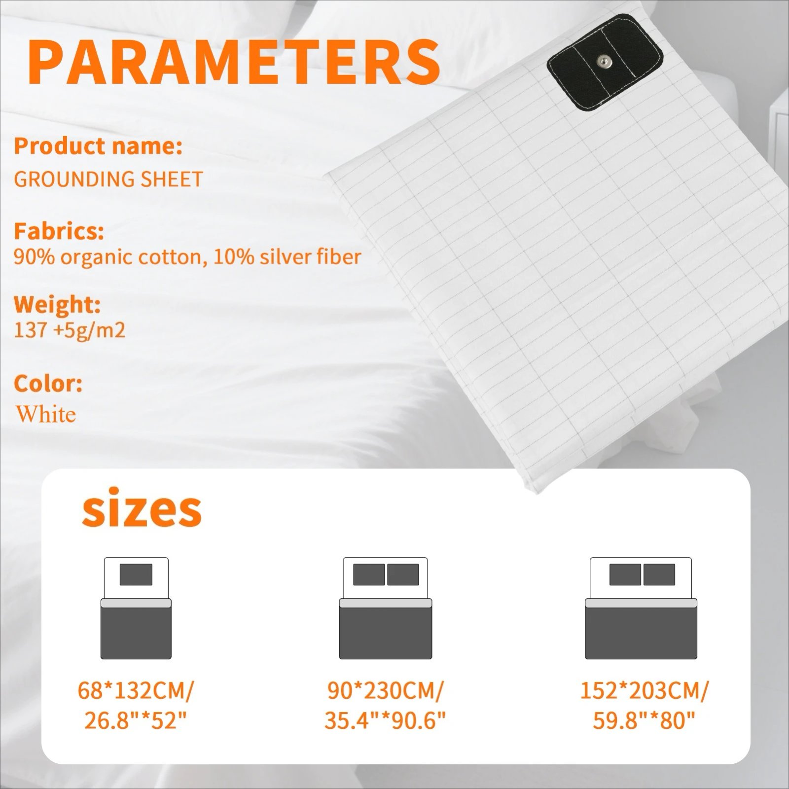 Grounding Sheet with Grounding Cord Organic Cotton and 10% Silver Fiber Materials Natural Wellness Antistatic Release Stress Grounding Sheet with Grounding Cord Organic Cotton and 10% Silver Fiber Materials Natural Wellness Antistatic Release Stress
