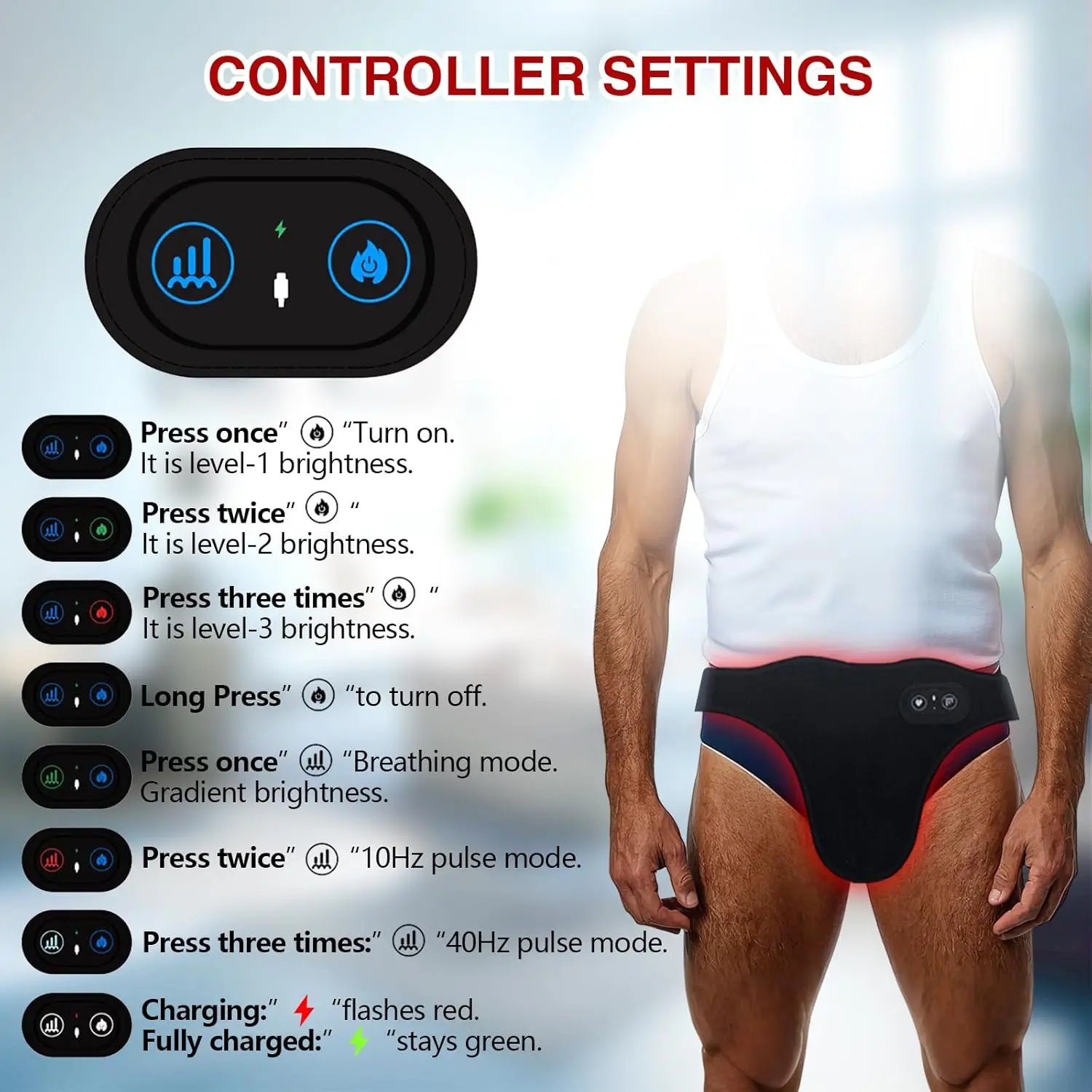 Red Light Therapy for Male Wellness,Rechargeable Wireless 660&850nm Near Infrared Light Therapy Pad for Prostate Therapy for Men