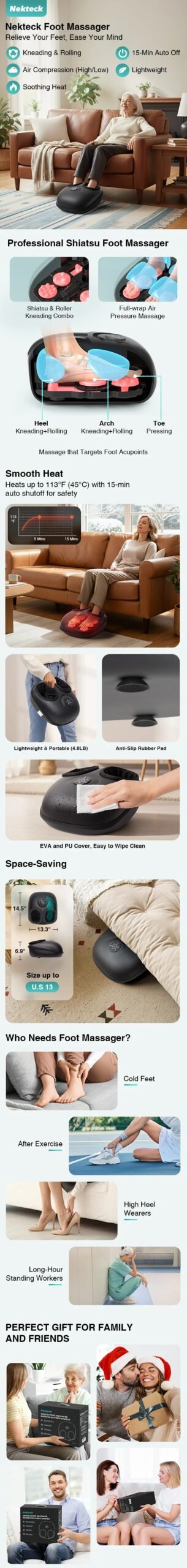 Nekteck Foot Massager Roller Kneading Rhythmic Full Wrap Airbag Three Modes Shiatsu Deep Kneading Roller Muscle Relaxation Nekteck Foot Massager Roller Kneading Rhythmic Full Wrap Airbag Three Modes Shiatsu Deep Kneading Roller Muscle Relaxation