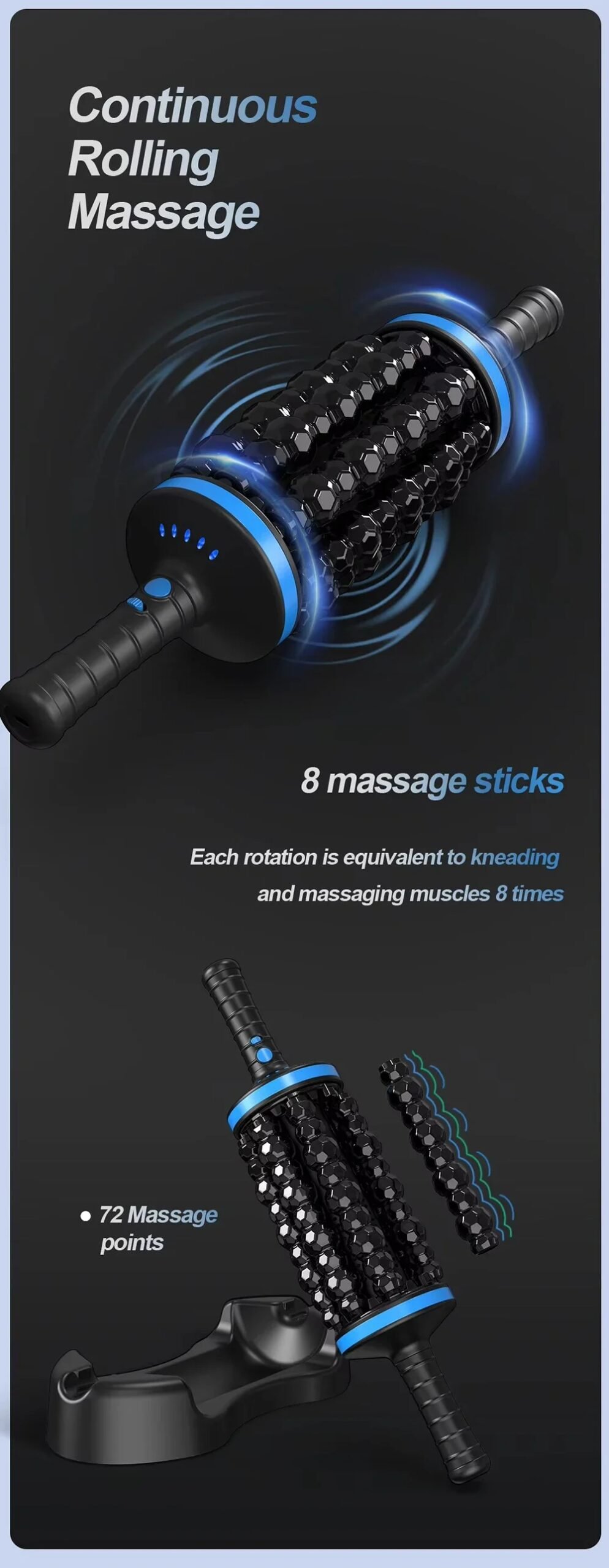 NEW Cordless Roller Body Massage Rechargeable Vibrators 360 Rolling Percussive Massager Muscle Relaxation Back Foot Leg Relaxer