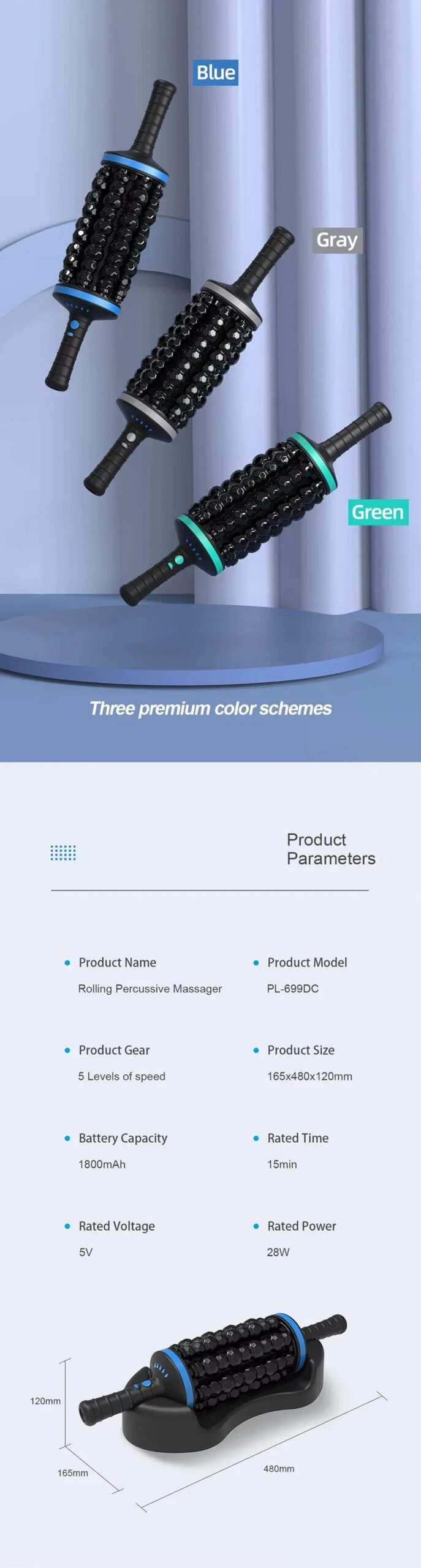 NEW Cordless Roller Body Massage Rechargeable Vibrators 360 Rolling Percussive Massager Muscle Relaxation Back Foot Leg Relaxer