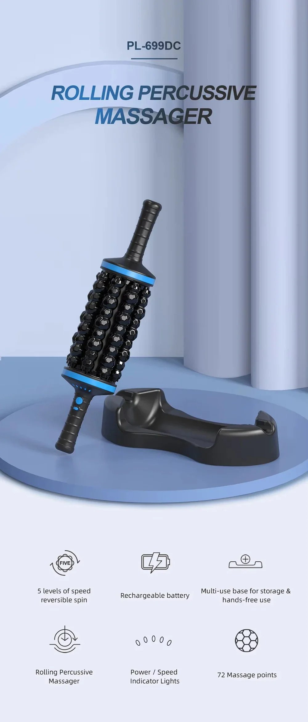 NEW Cordless Roller Body Massage Rechargeable Vibrators 360 Rolling Percussive Massager Muscle Relaxation Back Foot Leg Relaxer