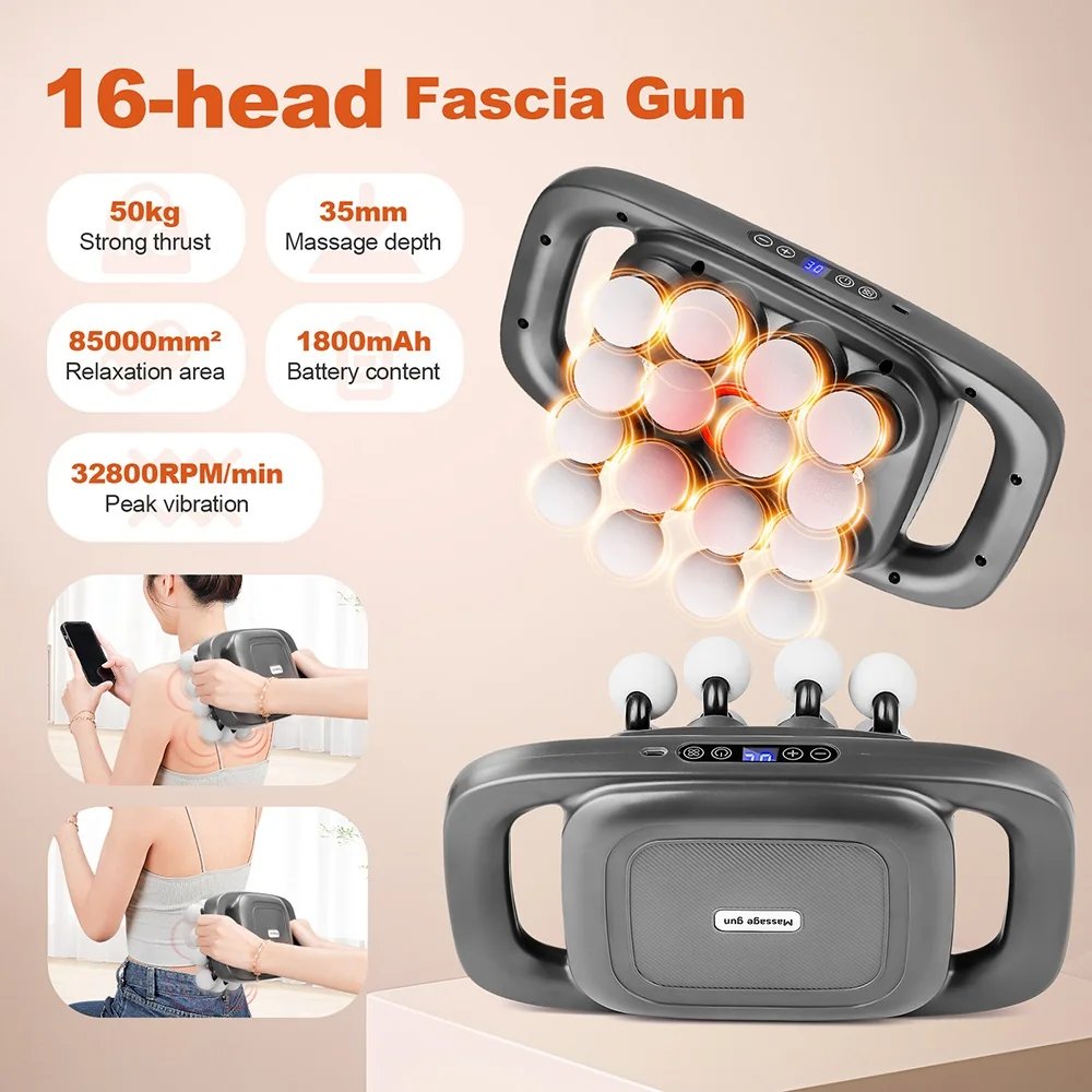 16-Head Fascia Gun High-Frequency Vibration Body Massage Gun Waist and Back  Massager Neck Shoulder Massager Muscle masajeador