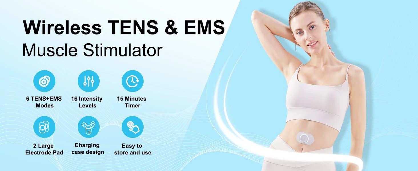Masgre Wireless TENS EMS Unit - Pads for Electric Muscle Stimulator - Designed for Lower Back, Arm, Shoulder, Leg, and Foot