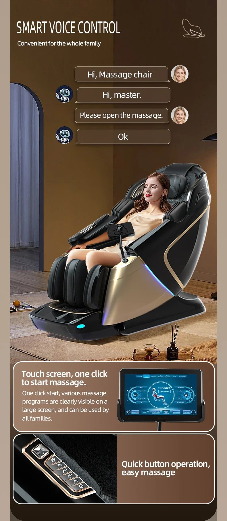 4D+3D Healthcare Massage Recliner Chair with Health Detection Zero Gravity Shiatsu Massage Chair With Stretch Body Scan, Heated