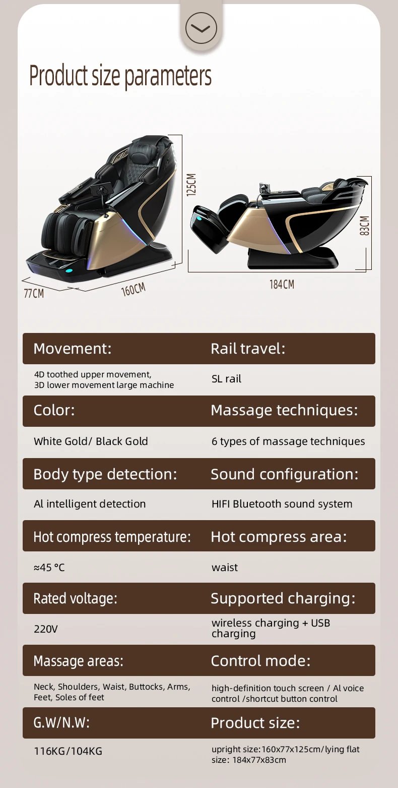 4D+3D Healthcare Massage Recliner Chair with Health Detection Zero Gravity Shiatsu Massage Chair With Stretch Body Scan, Heated