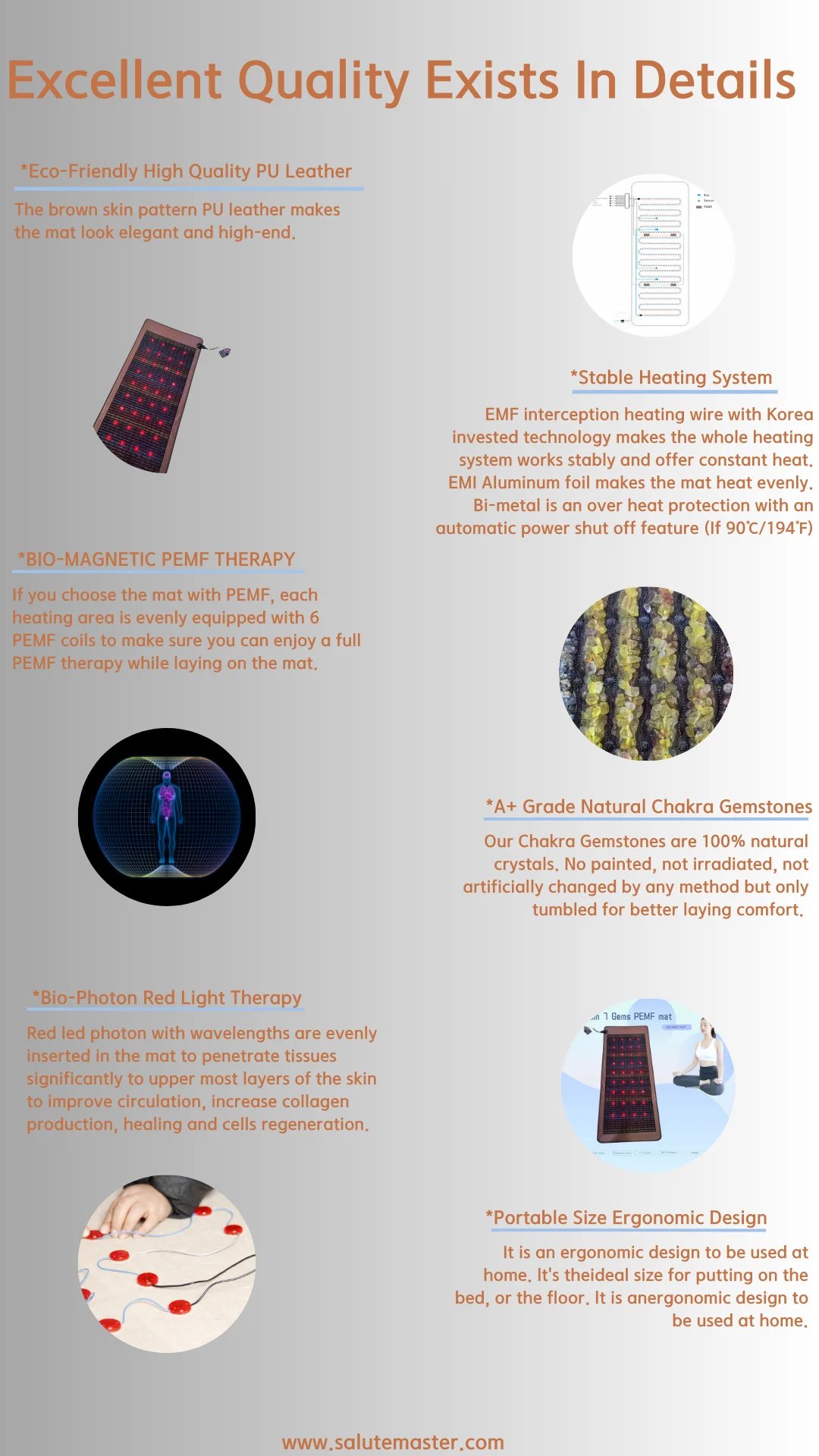 Amethyst Mattress 7 Crystal Stones Bio Photon Infrared Naturopathy PEMF Thermal Therapy Massage for Relaxation And Healing