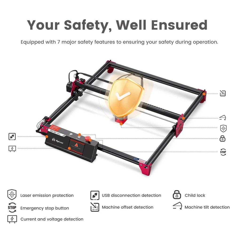 AlgoLaser DIY KIT MK2 10W Laser Engraver with Air Assist Nozzle High Accuracy Laser Engraving Cutting Machine for DIY Wood Logo