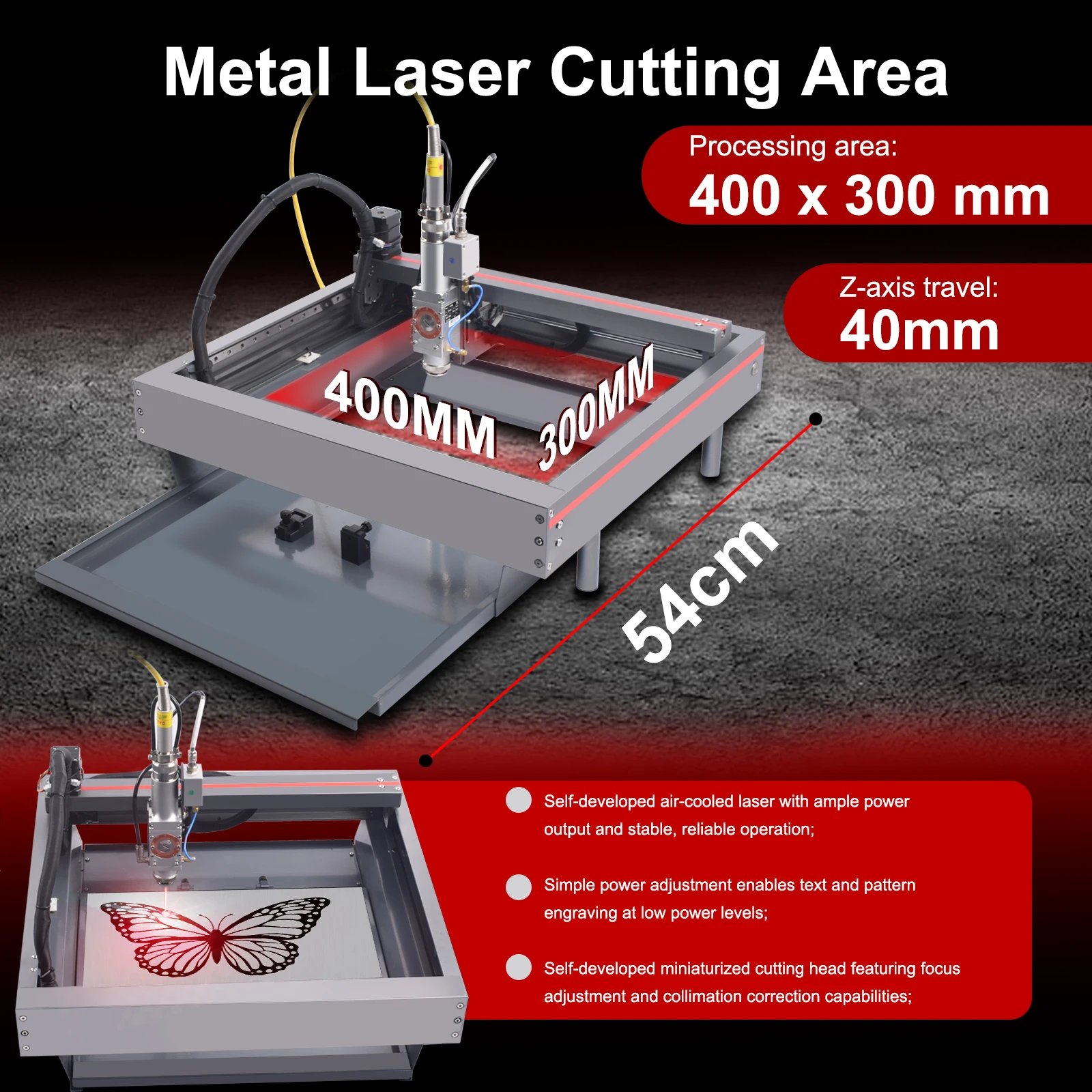 700W Compact Desktop Air-Cooled 3-Axis Industrial Laser Metal Cutting Machine for All Metal DIY Cutting Marking WIFI Connection