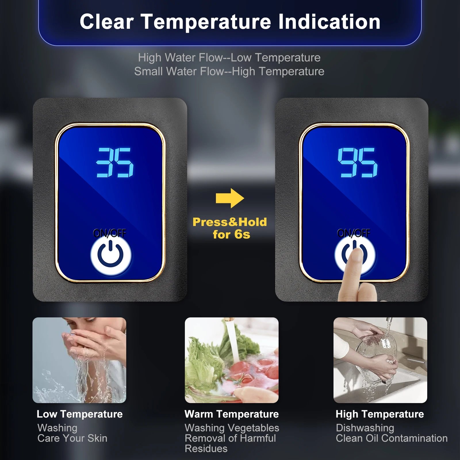 110V 3000W Tankless Water Heater Electric Instant Water Heating Machine Kitchen Water Boiler Hot Water Black