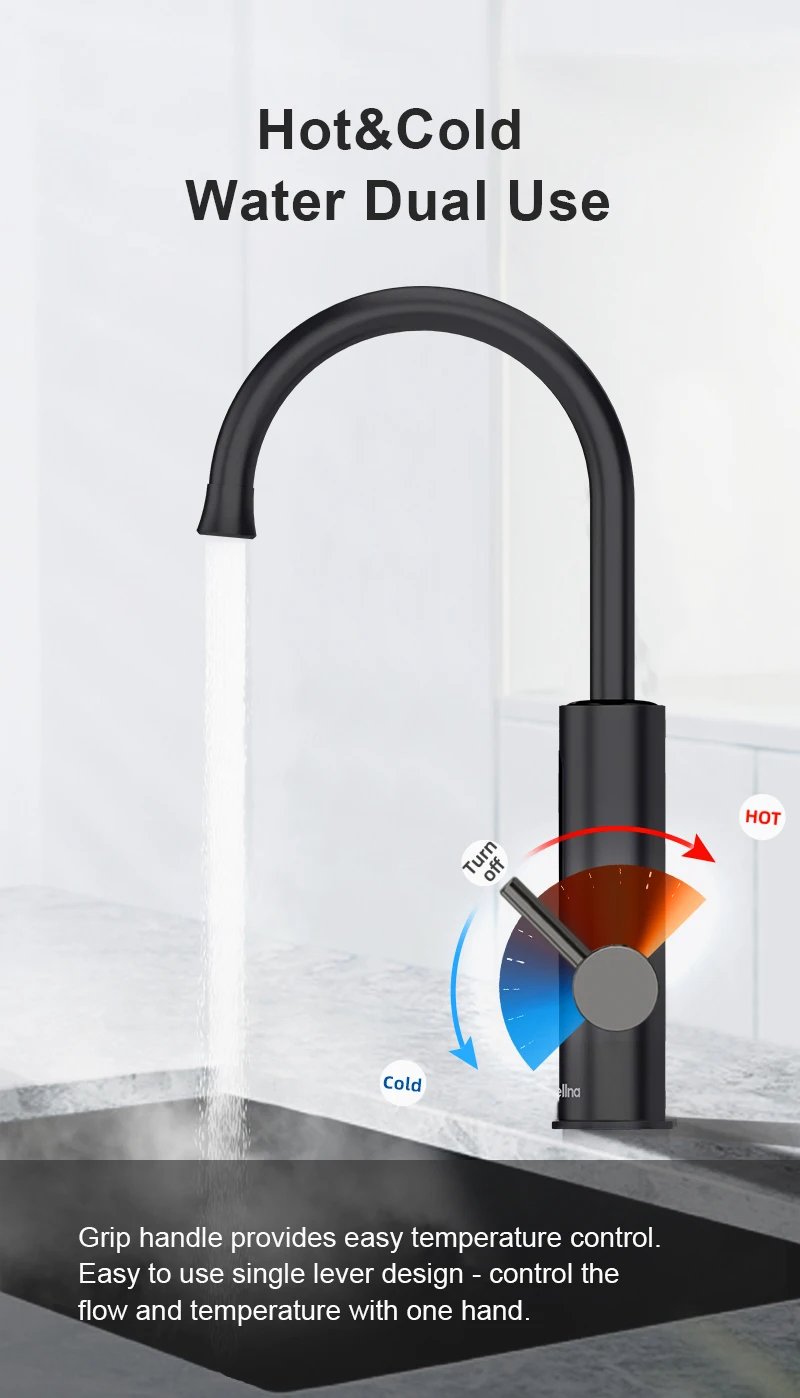 Briwellna 220V Electric Instant Water Heater 2 in 1 Kitchen Faucet Tankless Stainless Steel Water Heater TapInstant Geyser KM12