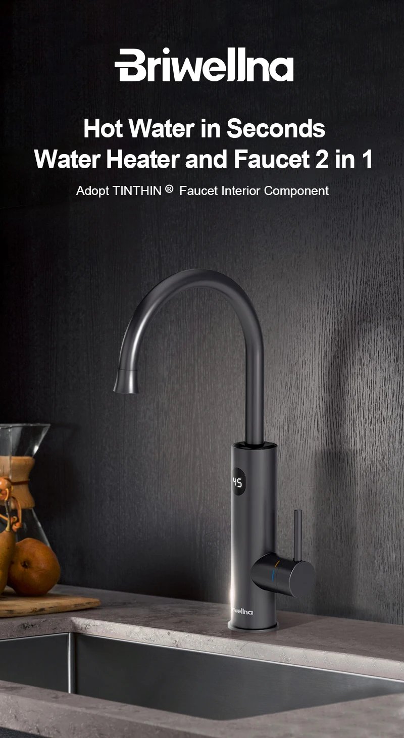 Briwellna 220V Electric Instant Water Heater 2 in 1 Kitchen Faucet Tankless Stainless Steel Water Heater TapInstant Geyser KM12