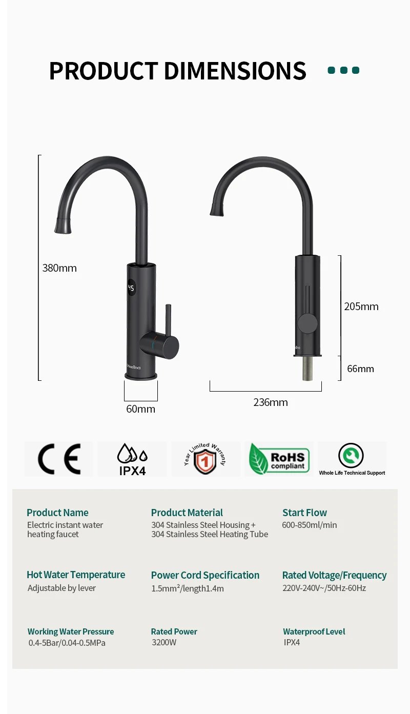 Briwellna 220V Electric Instant Water Heater 2 in 1 Kitchen Faucet Tankless Stainless Steel Water Heater TapInstant Geyser KM12