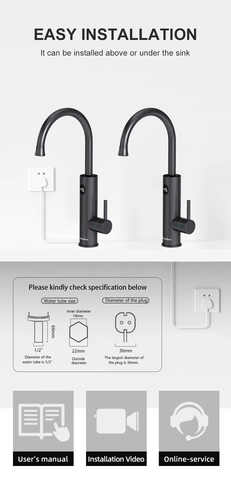 Briwellna 220V Electric Instant Water Heater 2 in 1 Kitchen Faucet Tankless Stainless Steel Water Heater TapInstant Geyser KM12