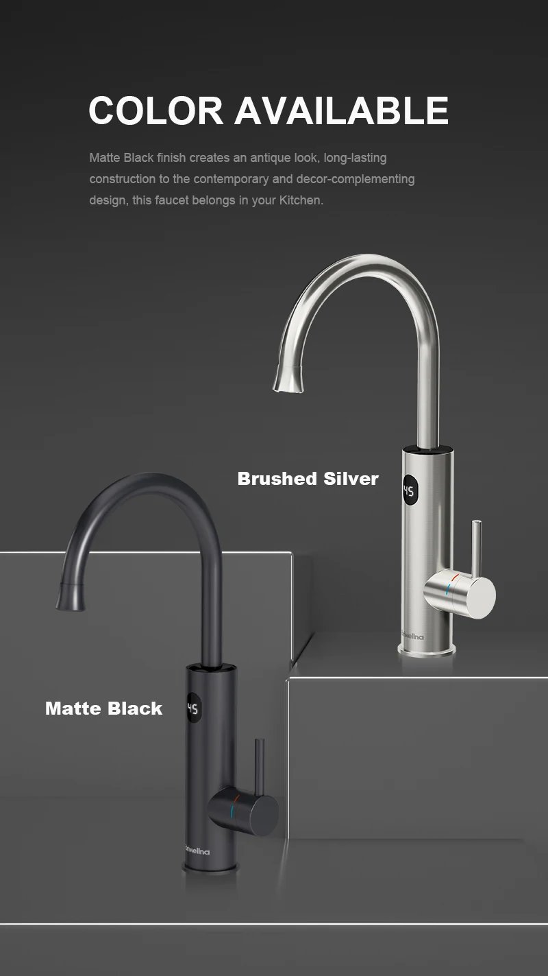 Briwellna 220V Electric Instant Water Heater 2 in 1 Kitchen Faucet Tankless Stainless Steel Water Heater TapInstant Geyser KM12