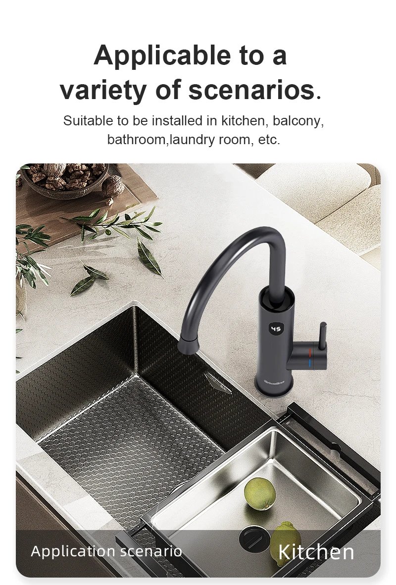 Briwellna 220V Electric Instant Water Heater 2 in 1 Kitchen Faucet Tankless Stainless Steel Water Heater TapInstant Geyser KM12