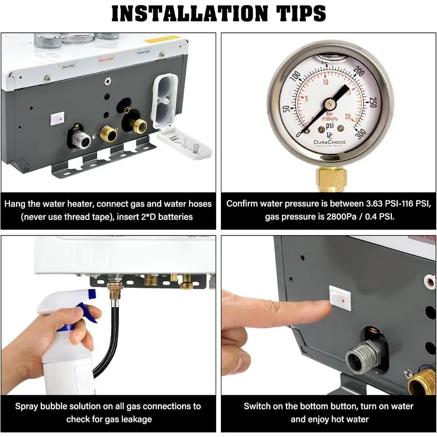 10L 2.6 GPM LPG Gas Propane Instant Tankless Hot Water Heater 61000 BTU for Home Kitchen Bathroom Outdoor Camping Portable Heat