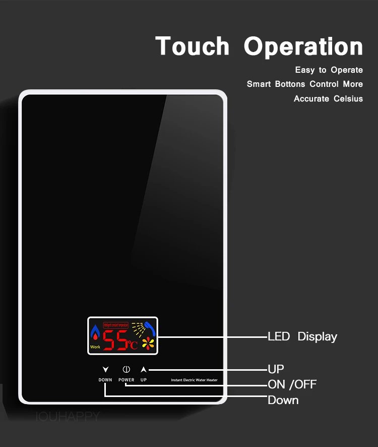 220V 6000W Instant Tankless Electric Hot Water Heater Bathroom Kitchen Instant Heating Tap Demand Water Heater with LCD Display