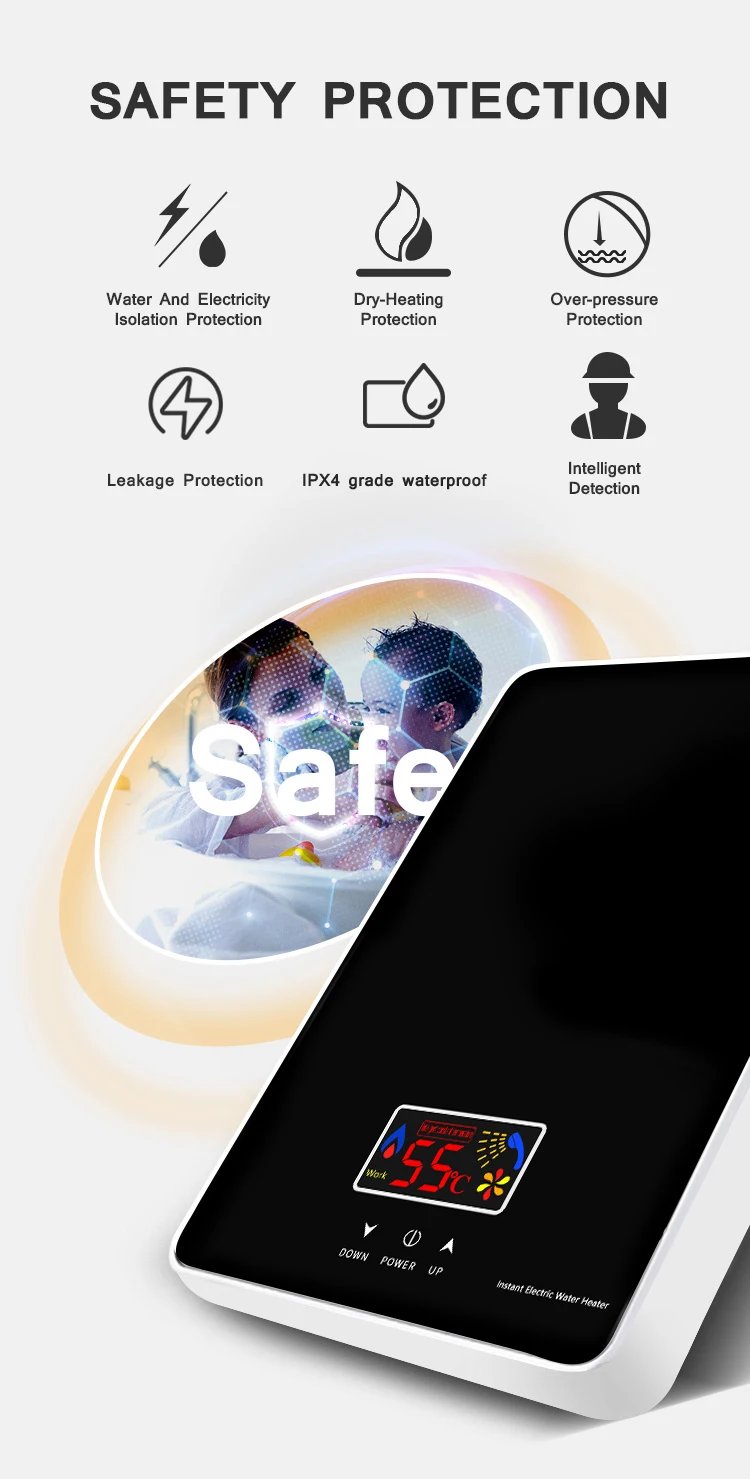 220V 6000W Instant Tankless Electric Hot Water Heater Bathroom Kitchen Instant Heating Tap Demand Water Heater with LCD Display