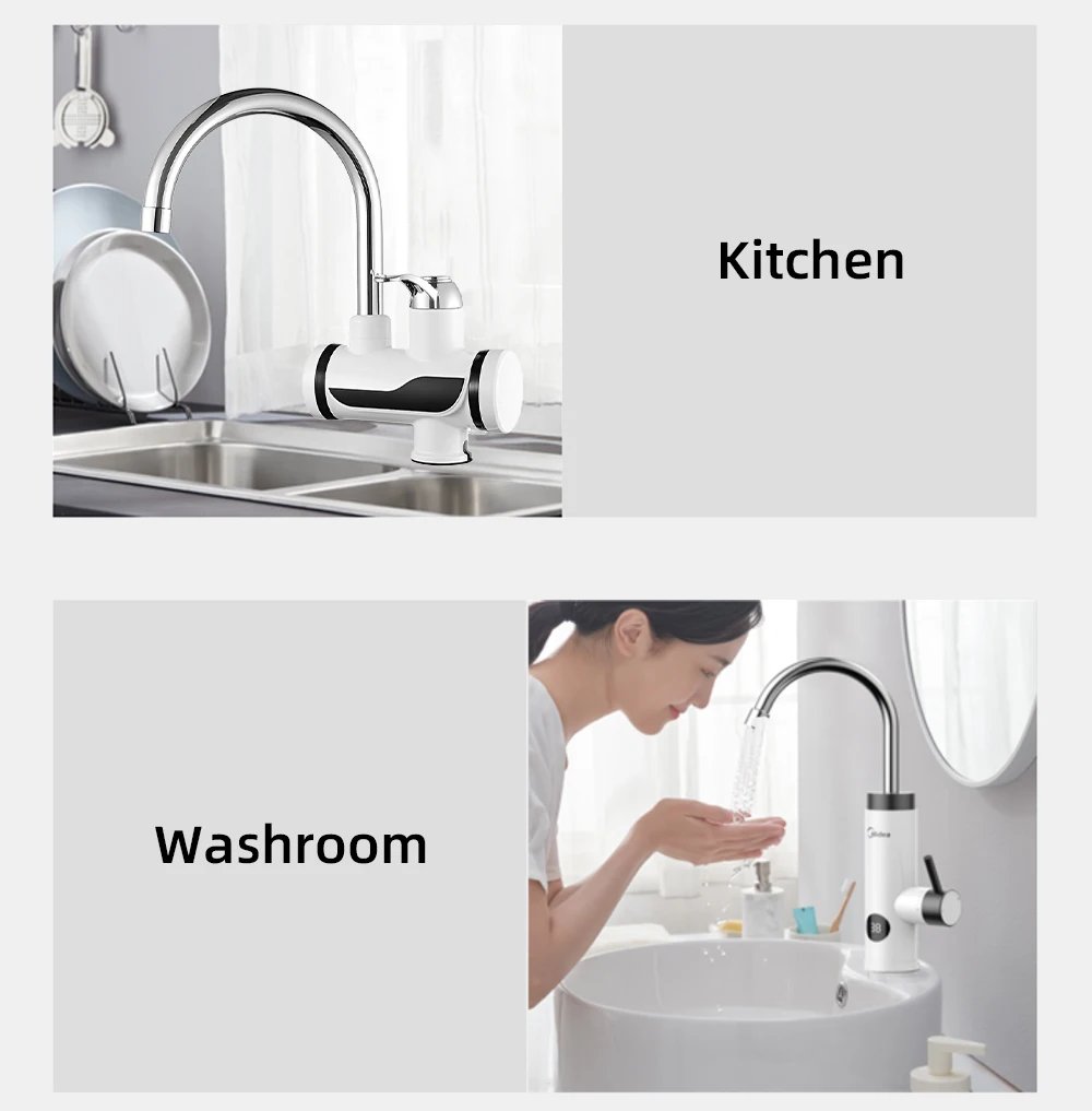 Instant Electric Water Heater Temperature Display Water Heating Kitchen Hot 3000W Water Heater with LED EU Plug Kitchen Faucet