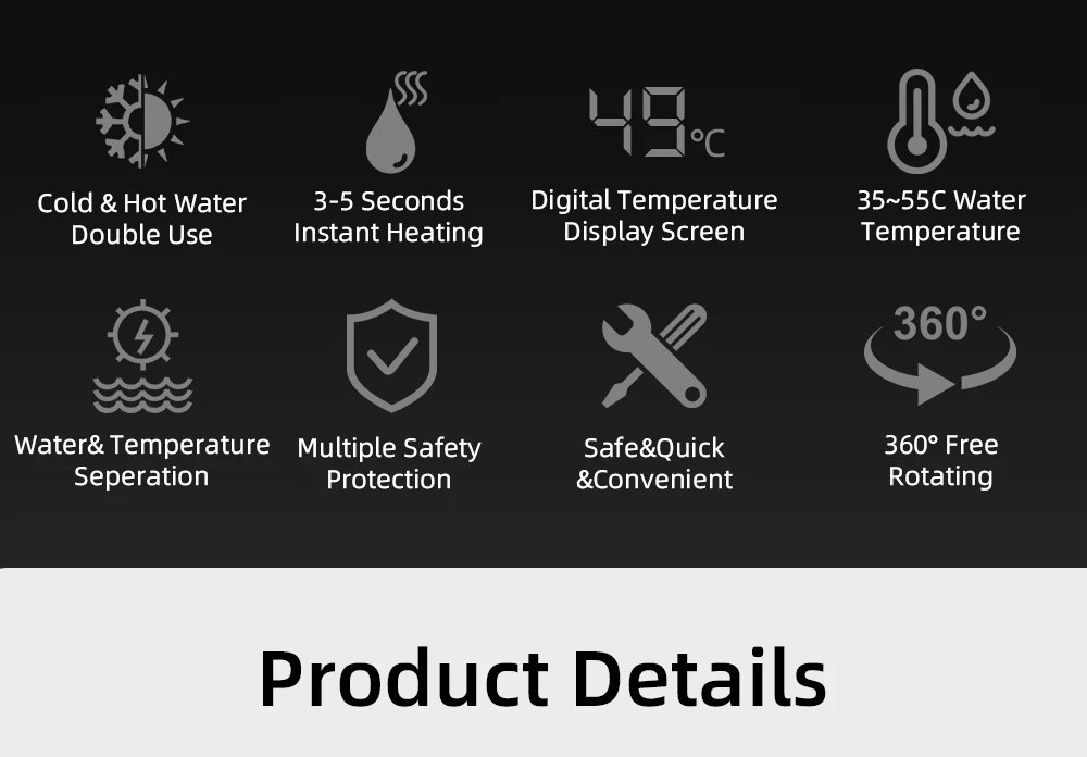 Instant Electric Water Heater Temperature Display Water Heating Kitchen Hot 3000W Water Heater with LED EU Plug Kitchen Faucet