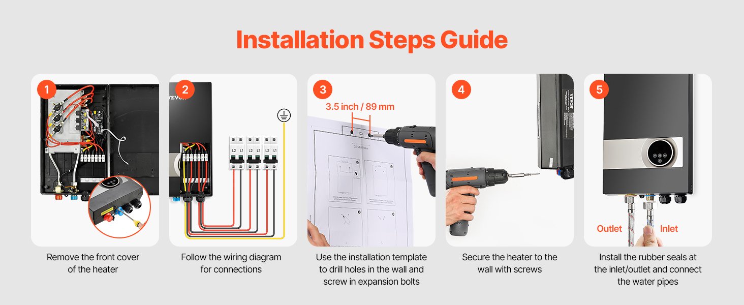 SucceBuy Tankless Electric Water Heater 27/36kW Instant Hot Water Heater Under Sink On Demand for Bathroom Child Security Lock