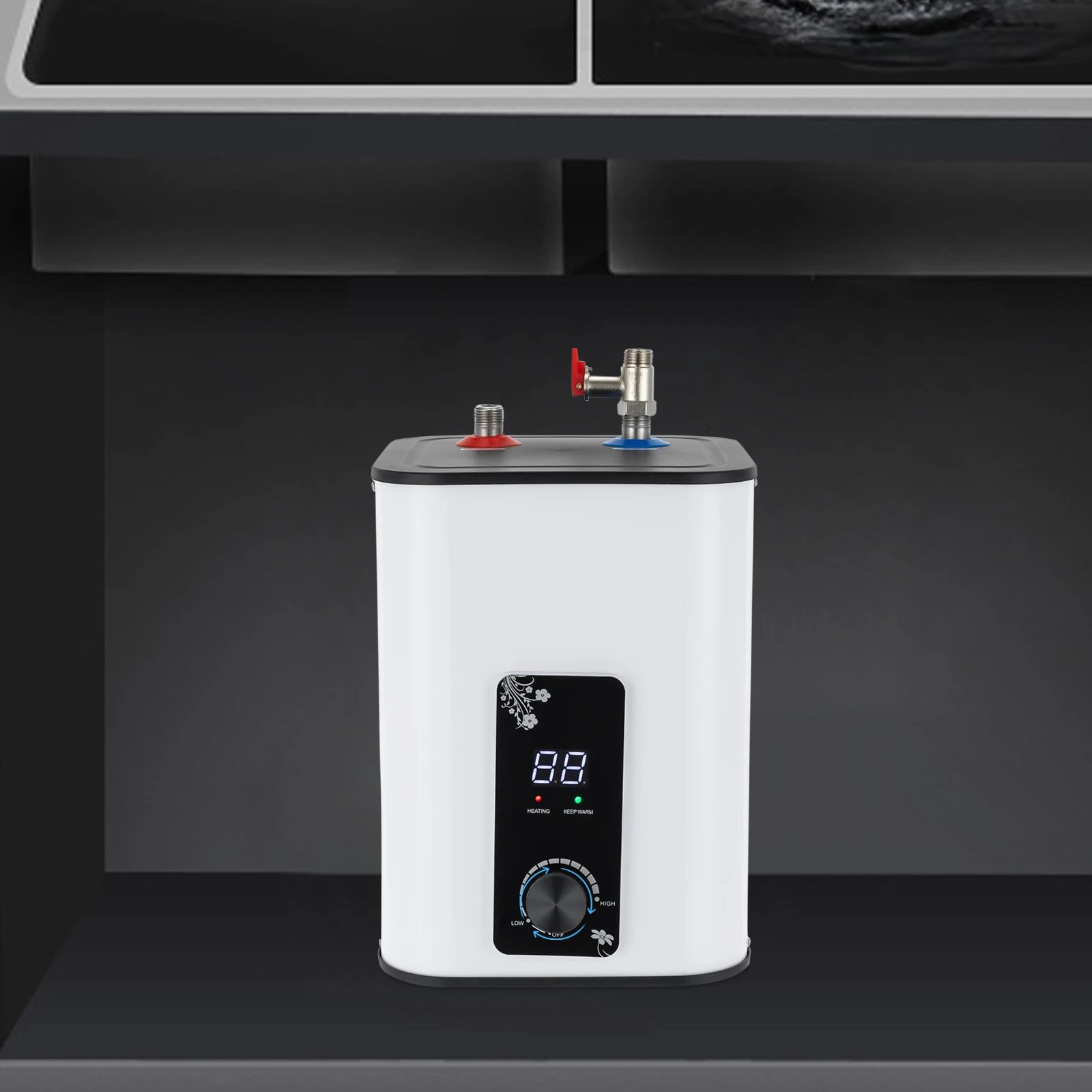 8L White Electric Mini Tank Water Heater,Rectangle Instant ABS Hot Water Heater Top Discharge 24*24*35cm for Kitchens,Cabinets