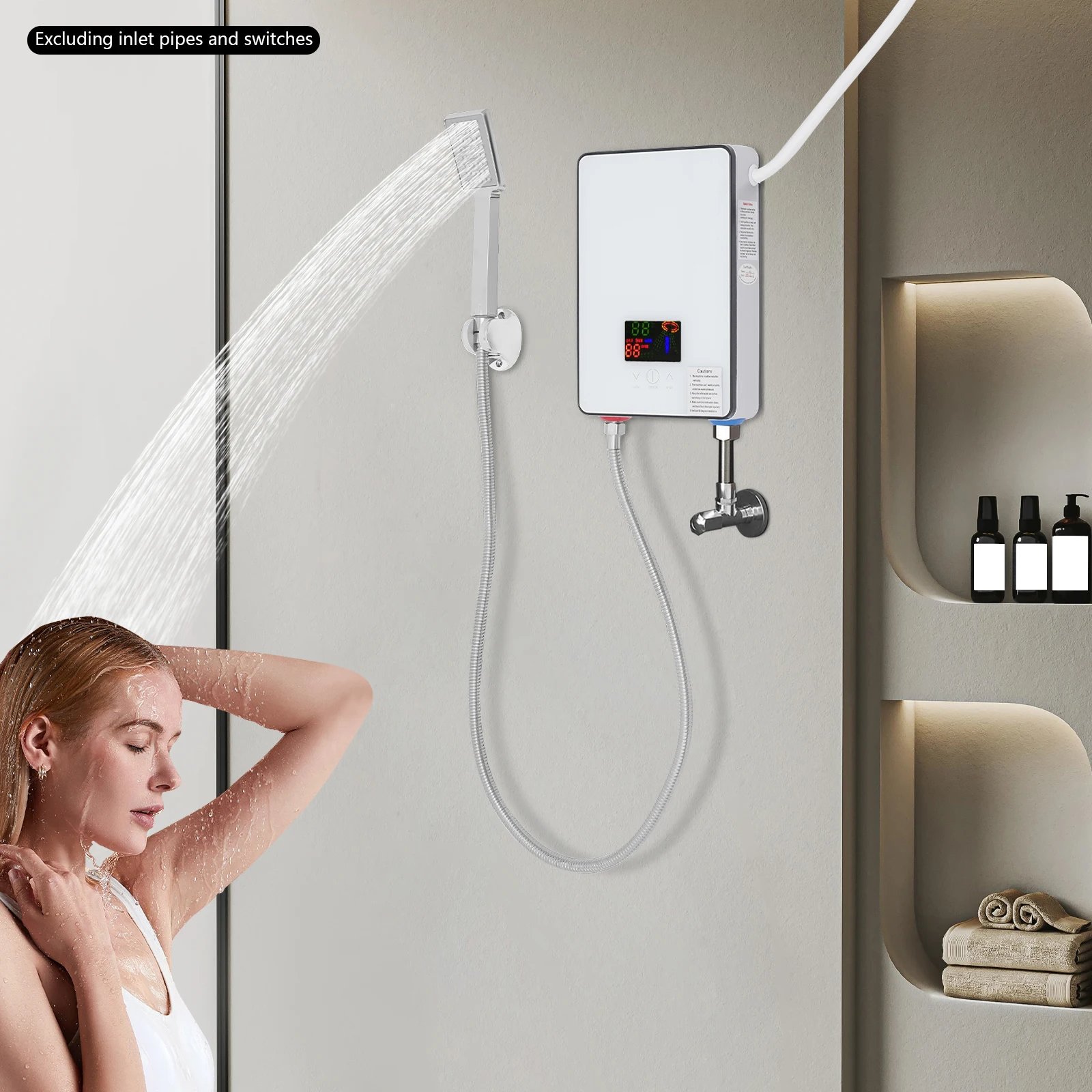 4500W 110V Water Heater, Touch Screen Electric Water Heater, Instantaneous Water Heater  On Demand Bath Shower