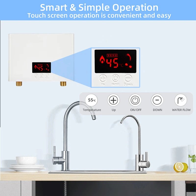 5500W Instant Water Heater Wall-Mounted Electric Water Heaters for Bathroom Hot Water Shower and Home Kitchen Heating 220V
