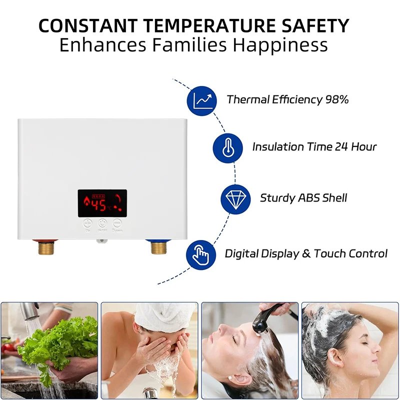 5500W Instant Water Heater Wall-Mounted Electric Water Heaters for Bathroom Hot Water Shower and Home Kitchen Heating 220V