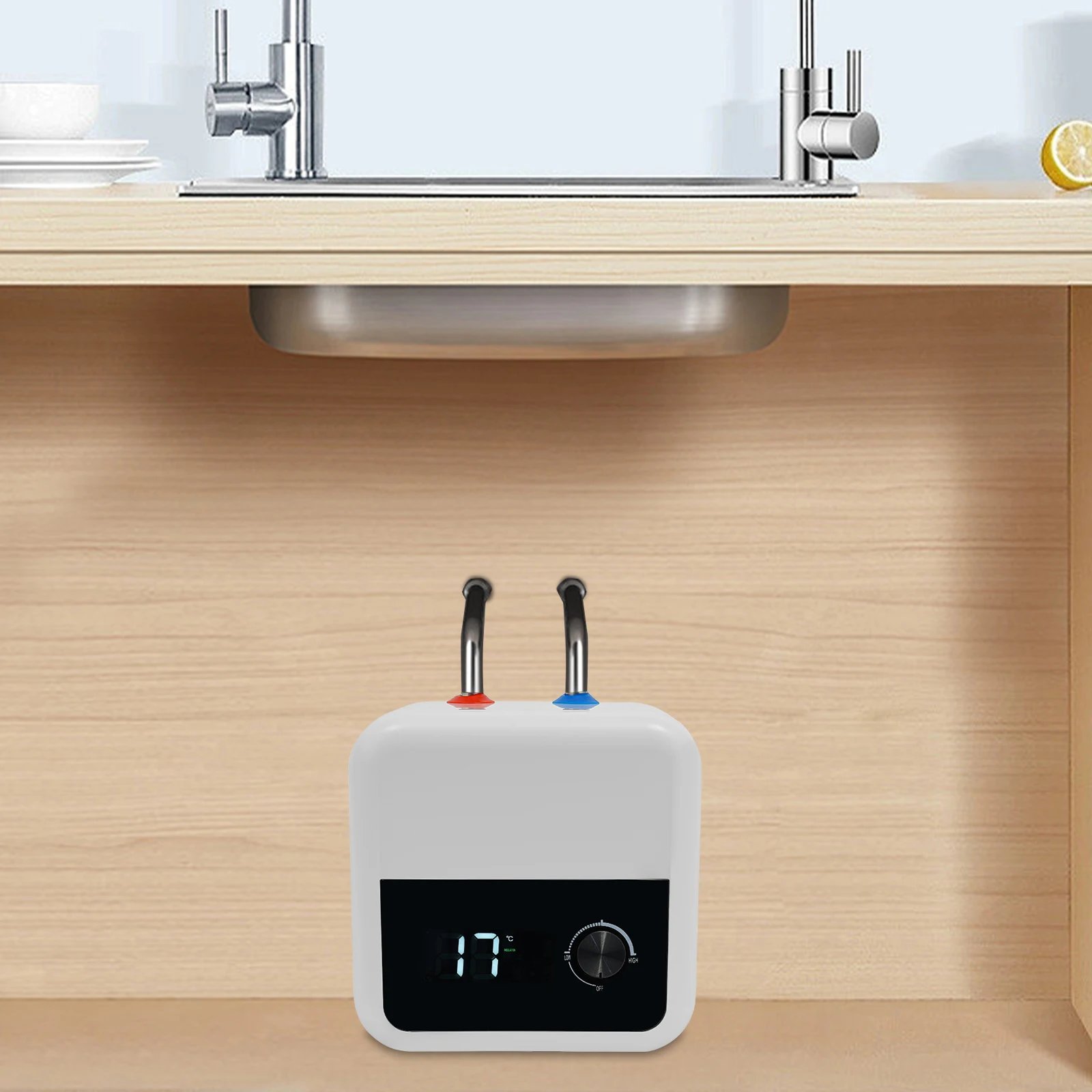 8L 1500W ABS Electric Hot Water Heater,White Wall-mounted Tank Hot Water Heater Upward Water Inlet for Kitchens,Bathrooms