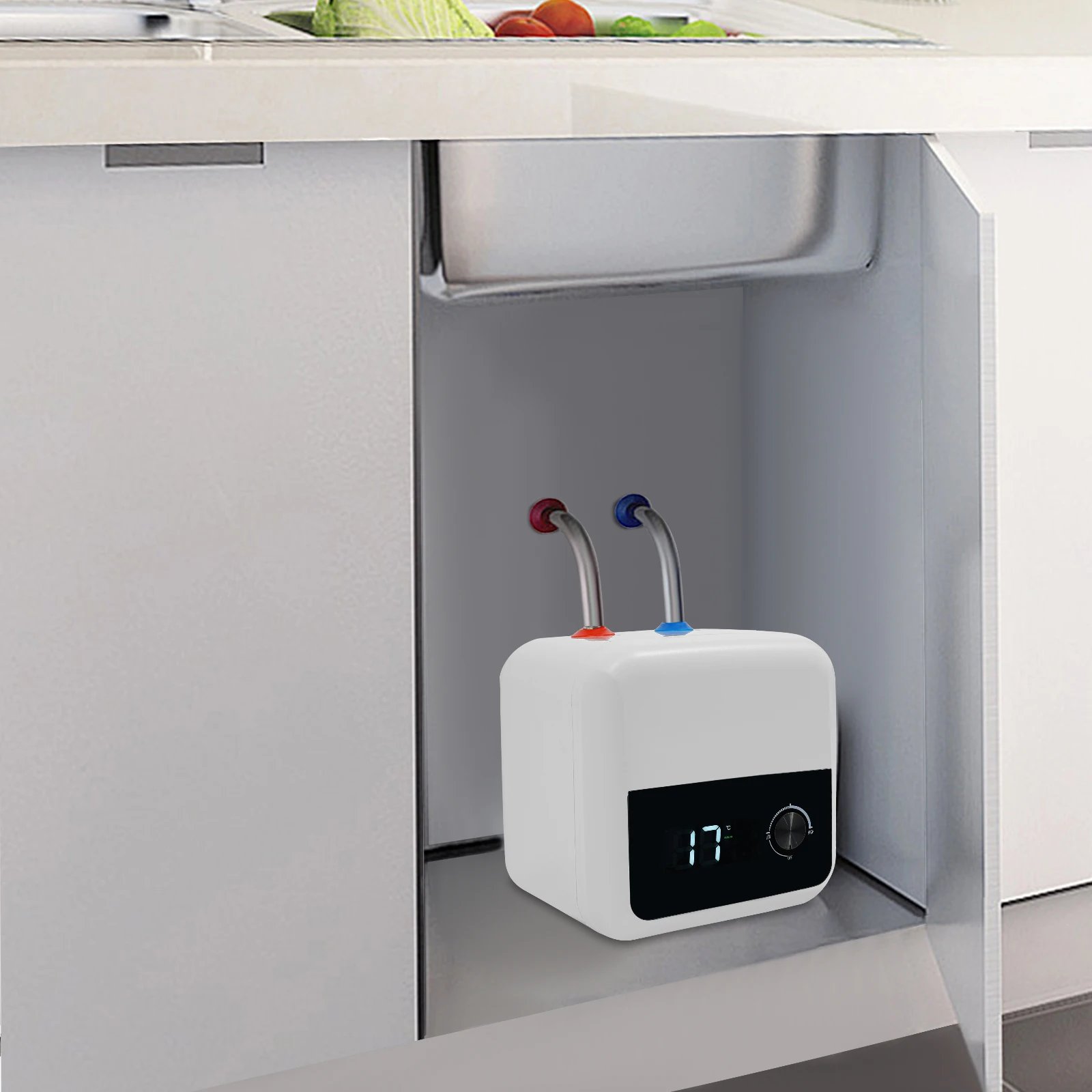 8L 1500W ABS Electric Hot Water Heater,White Wall-mounted Tank Hot Water Heater Upward Water Inlet for Kitchens,Bathrooms