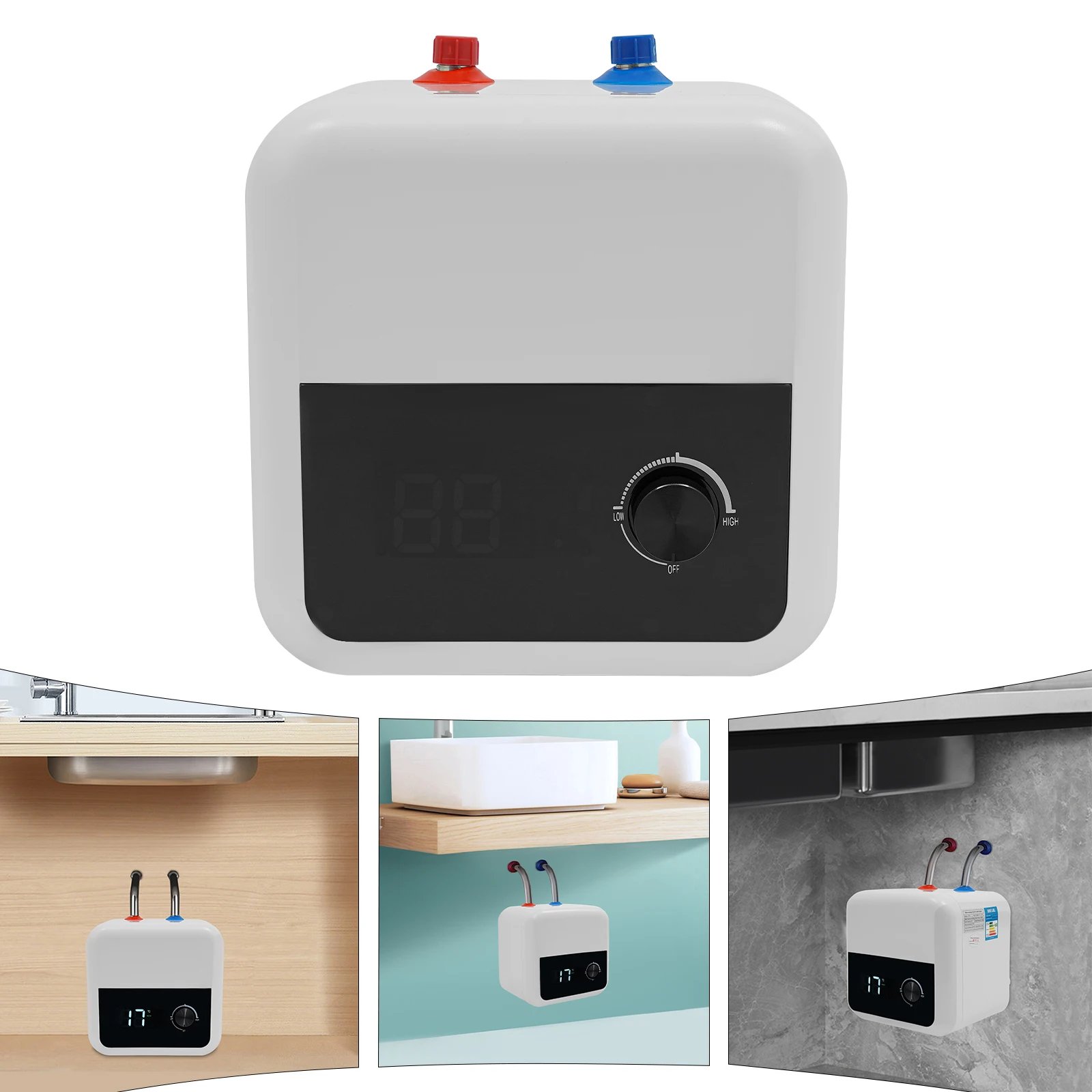 8L 1500W ABS Electric Hot Water Heater,White Wall-mounted Tank Hot Water Heater Upward Water Inlet for Kitchens,Bathrooms