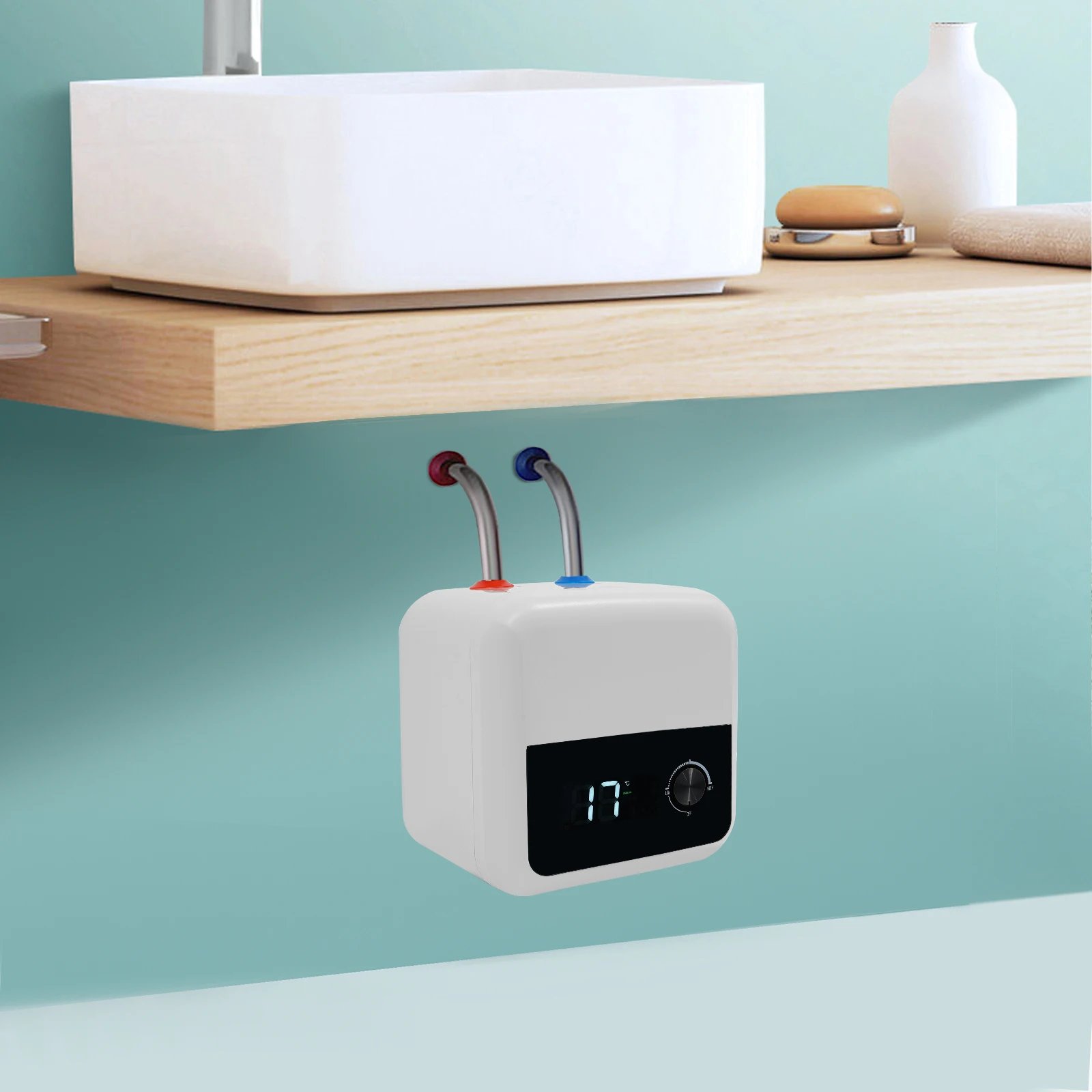 8L 1500W ABS Electric Hot Water Heater,White Wall-mounted Tank Hot Water Heater Upward Water Inlet for Kitchens,Bathrooms