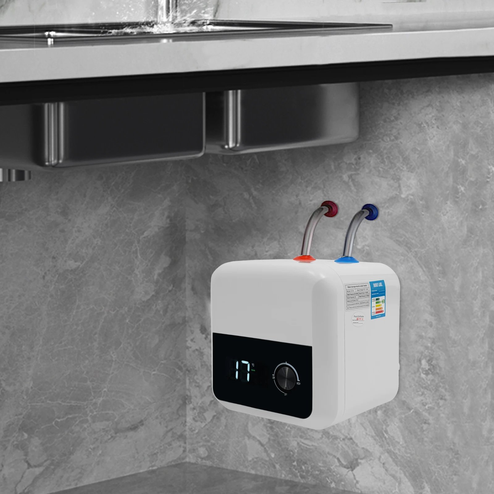 8L 1500W ABS Electric Hot Water Heater,White Wall-mounted Tank Hot Water Heater Upward Water Inlet for Kitchens,Bathrooms