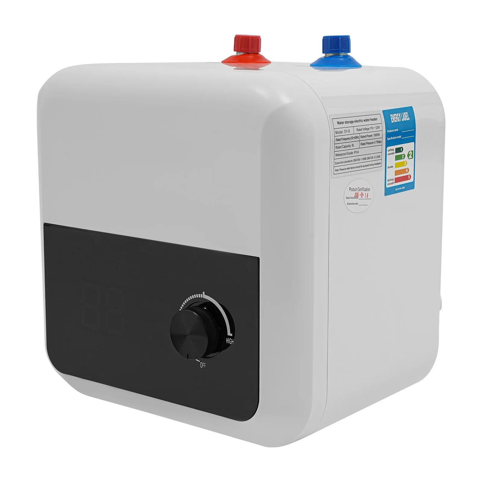 8L 1500W ABS Electric Hot Water Heater,White Wall-mounted Tank Hot Water Heater Upward Water Inlet for Kitchens,Bathrooms