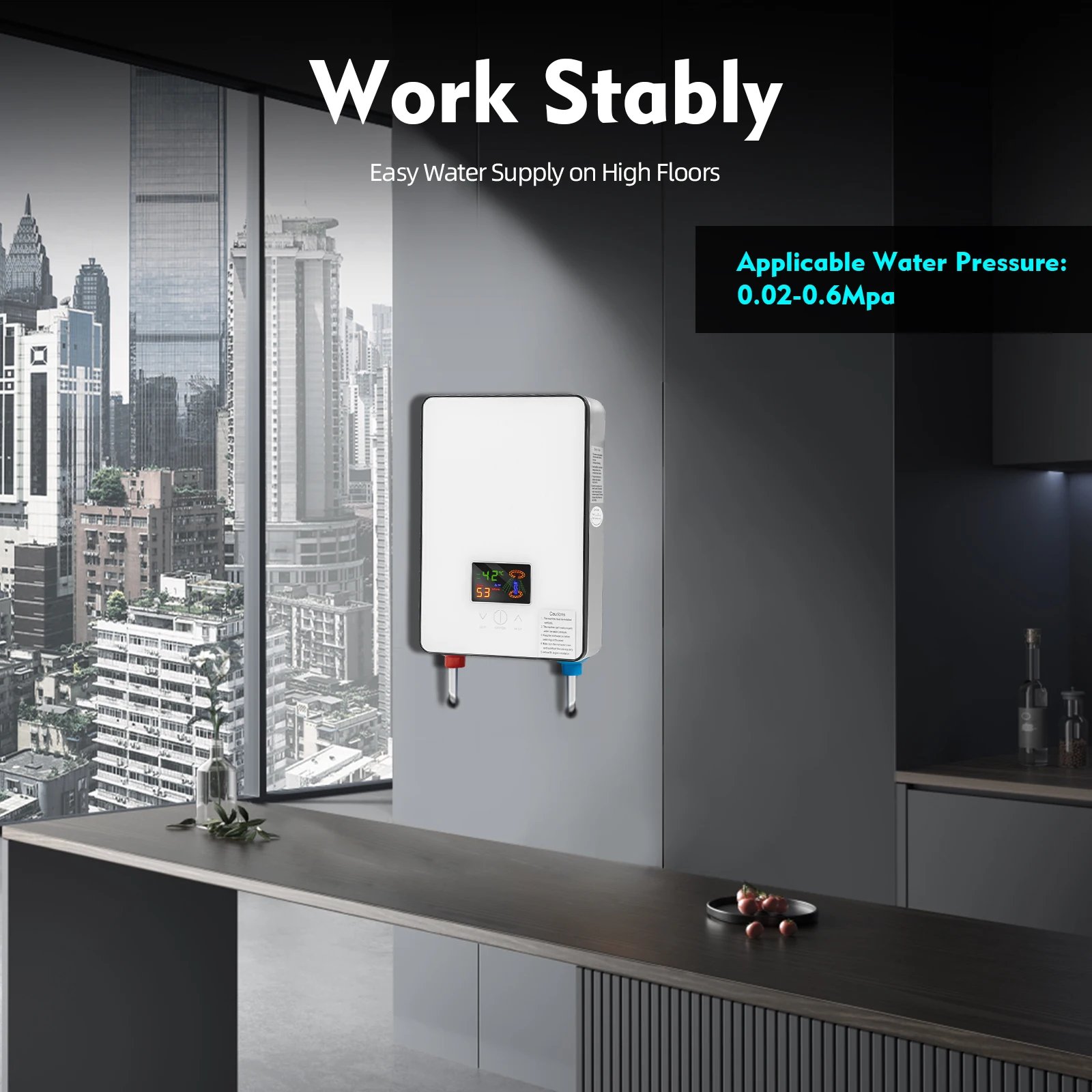 6500W Instant Water Heater Wall-mounted Electric Water Heater w/ LED Touch Screen, Instantaneous Water Heater & Shower set