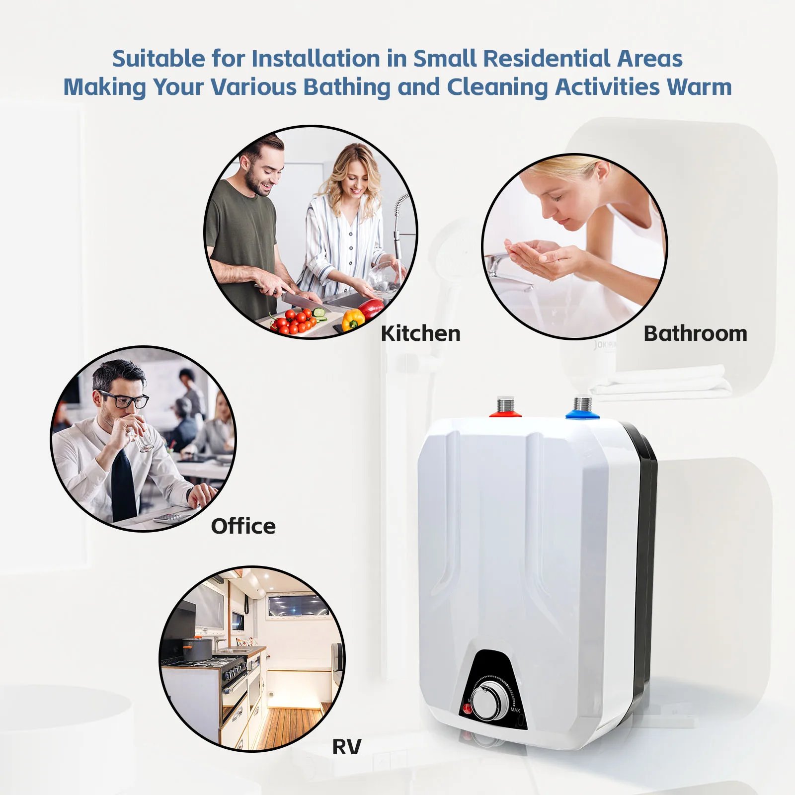 Electric Water Heater, 1500W Excellent Thermal Insulation Effect 86-149°F Adjustable Temperature for Garage Office Sink Kitchen