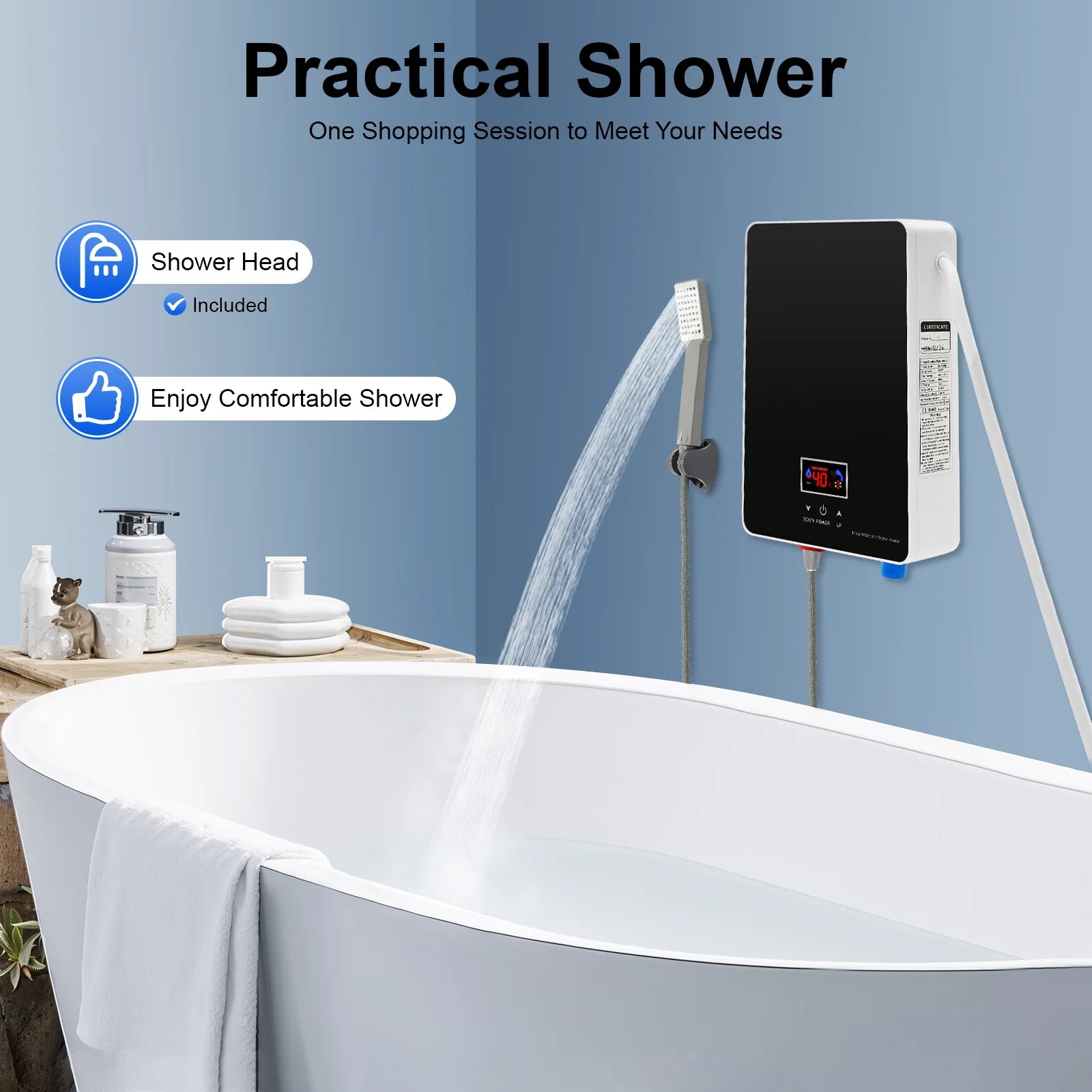 6000W Instant Water Heater Mini Tankless Water Heater Kitchen Touch Control Instantaneous Water Heater