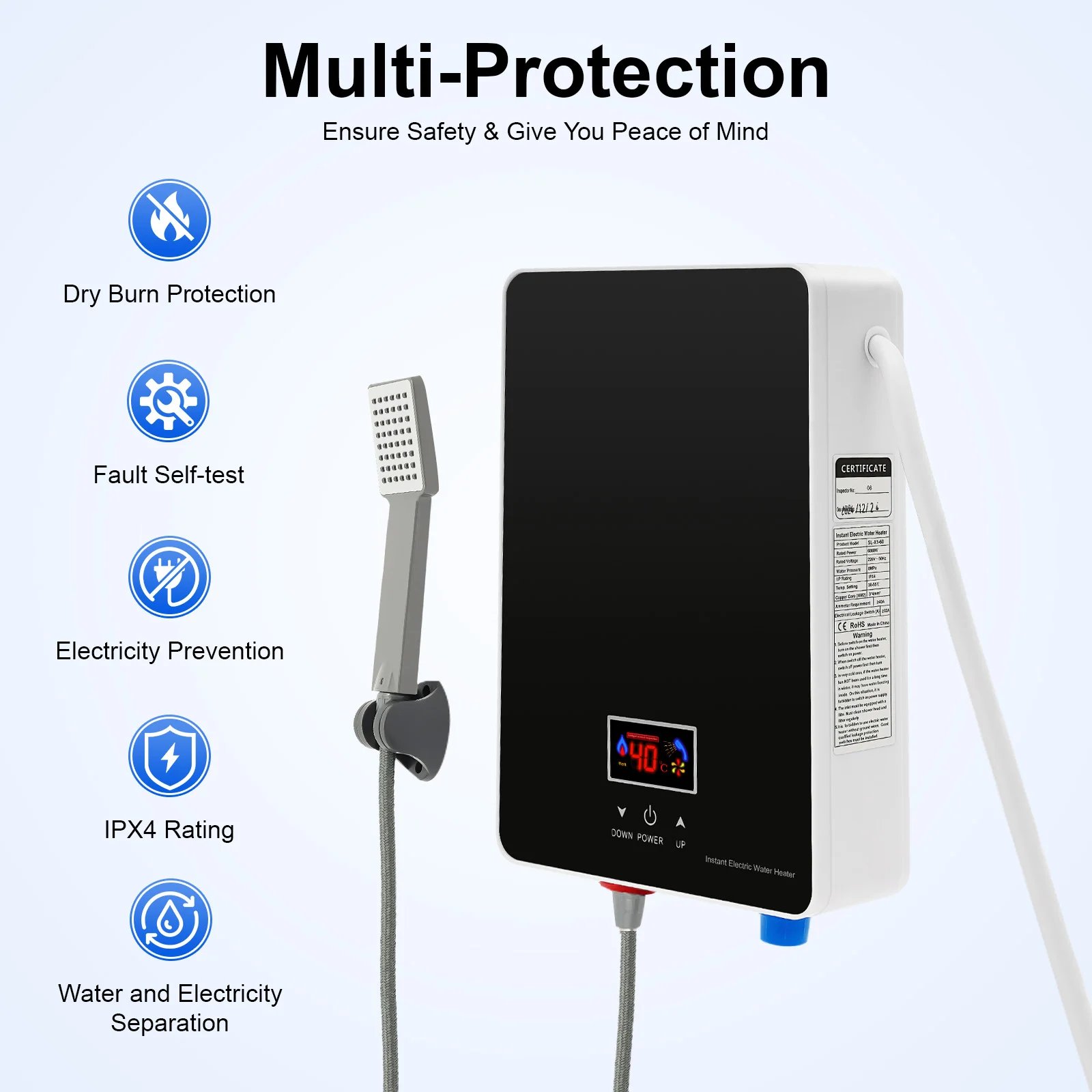 6000W Instant Water Heater Mini Tankless Water Heater Kitchen Touch Control Instantaneous Water Heater