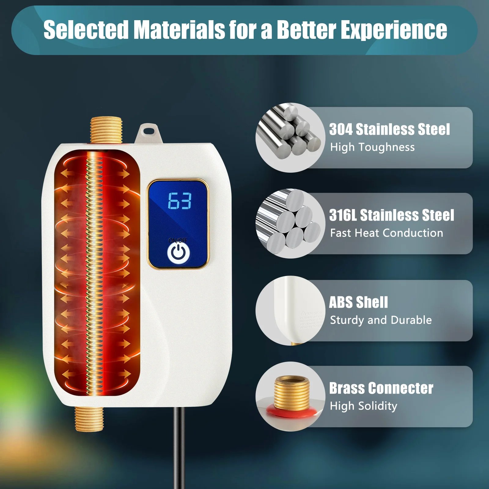 Electric Water Heater-110V Small Instant Hot Water Heater Under Sink Plug in Tankless Water Heater on Demand with LCD
