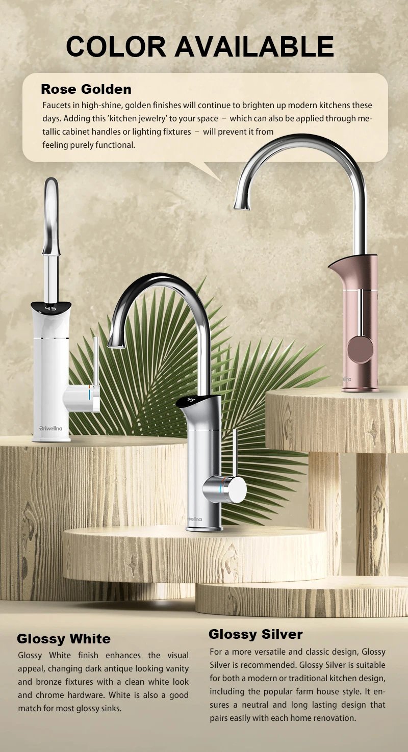 Briwellna 220V Instant Electric Water Heater Kitchen Faucet 2 in 1 With Digital Display Kitchen Mixer Flowing Water Heater