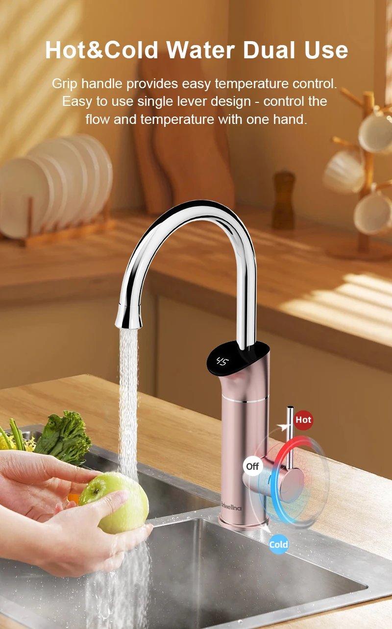 Briwellna 220V Instant Electric Water Heater Kitchen Faucet 2 in 1 With Digital Display Kitchen Mixer Flowing Water Heater