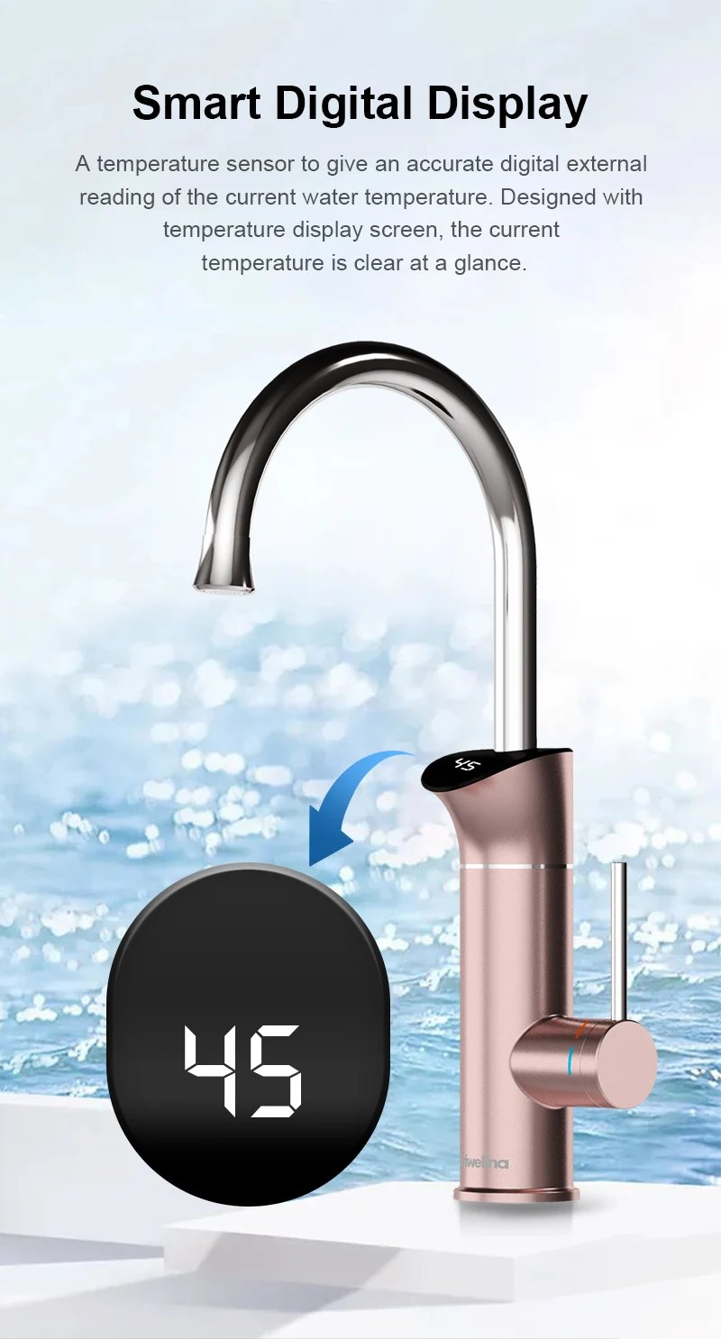 Briwellna 220V Instant Electric Water Heater Kitchen Faucet 2 in 1 With Digital Display Kitchen Mixer Flowing Water Heater